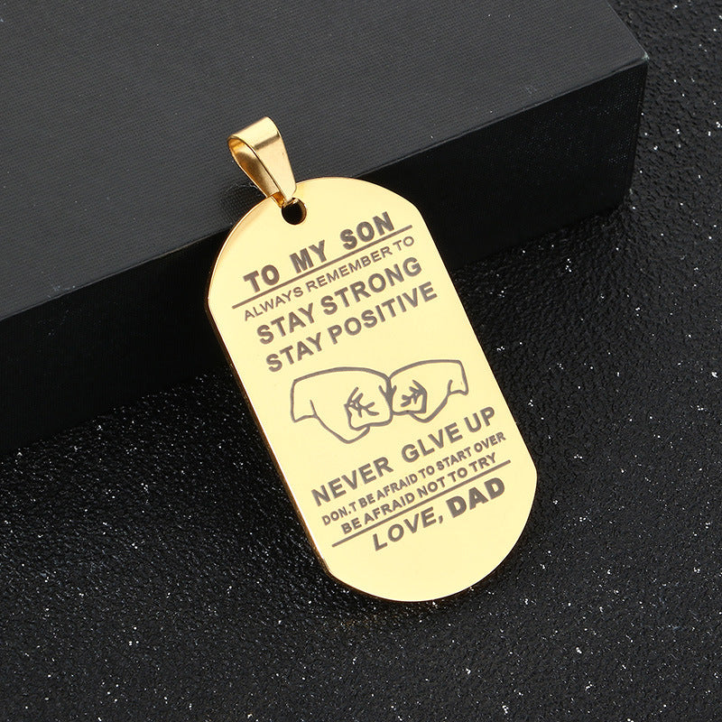 Popular Laser Stainless Steel To My Son English Letters Father'S Day Military Pendant Necklace