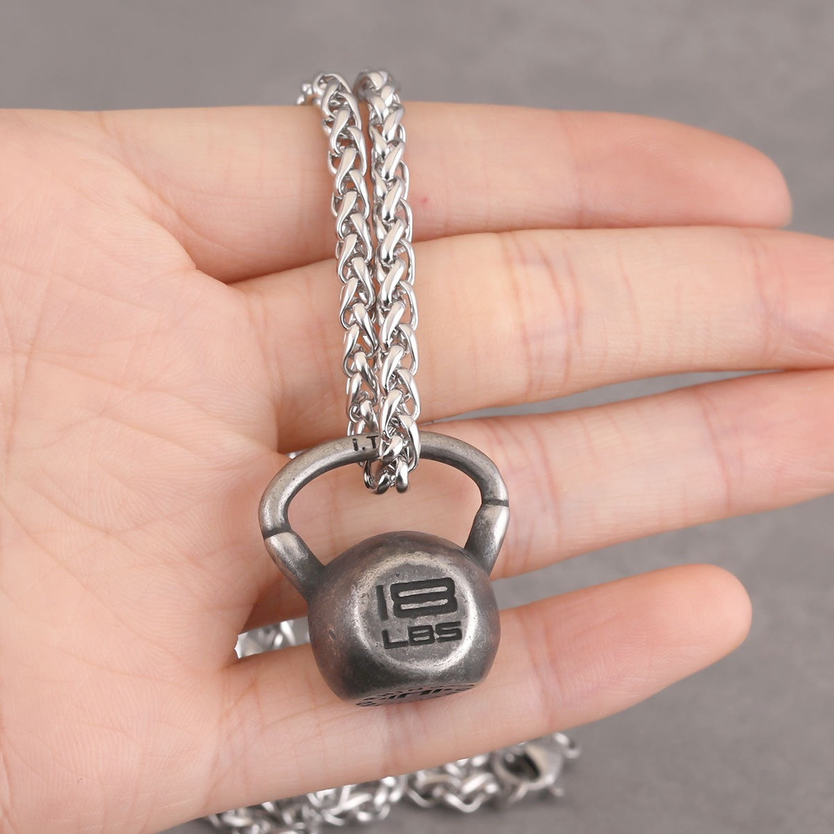 1. Planderful Everyday Genie Men’s Dumbbell Pendant Necklace in Stainless Steel Retro Hip Hop Fitness Style Gift for Him