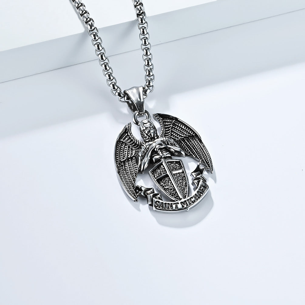 St Michael Necklace For Men By Planderful Protective Pendant, Versatile Punk Hip Hop Style