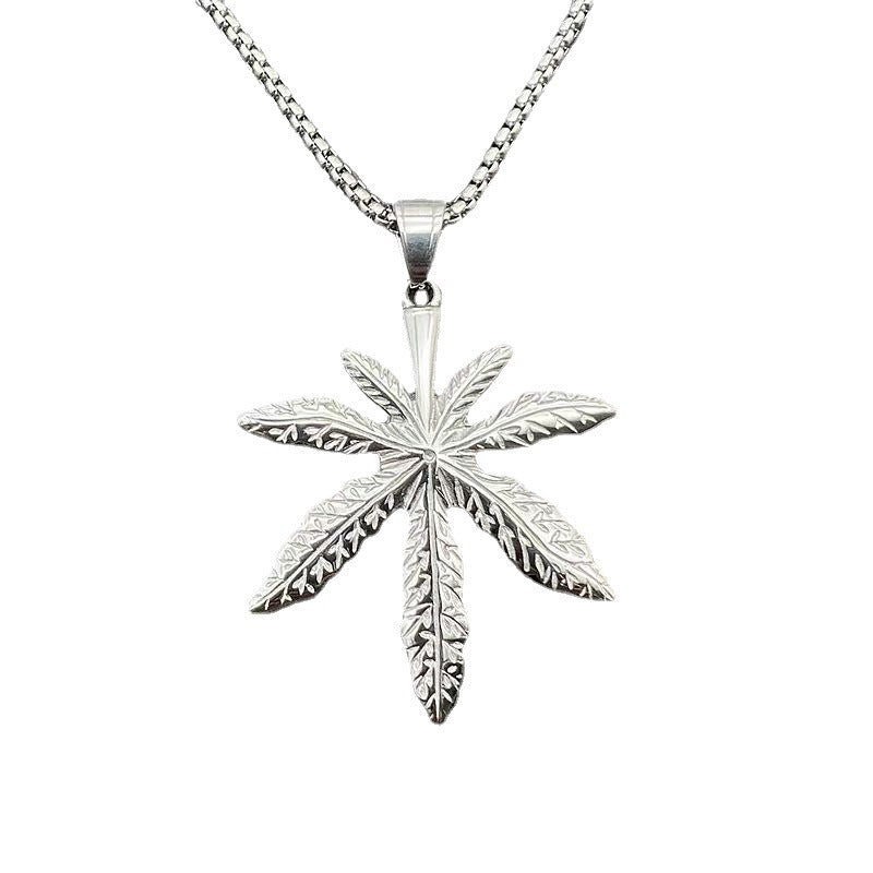 Steel Necklace – Minimalist Maple Leaf Tag Pendant