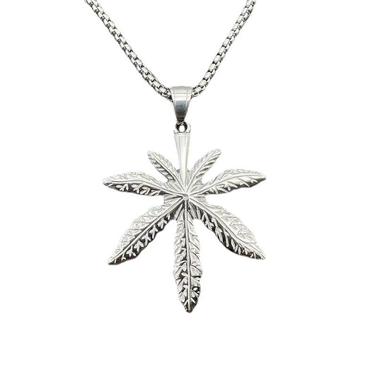 Steel Necklace – Minimalist Maple Leaf Tag Pendant