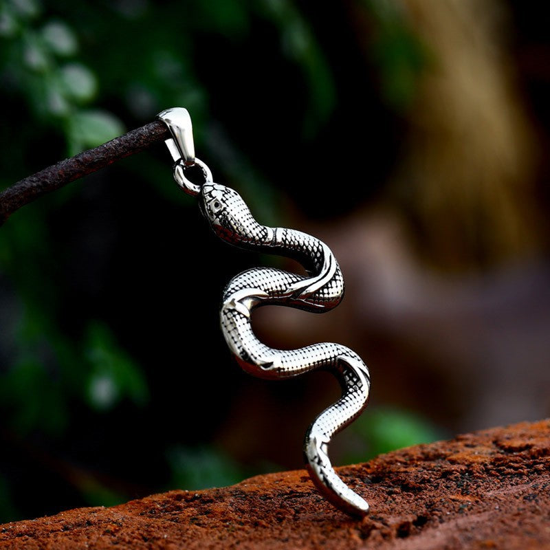 Stylish Retro Zodiac Snake Pendant Necklace for Men - Cross-Border Stainless Steel Jewelry
