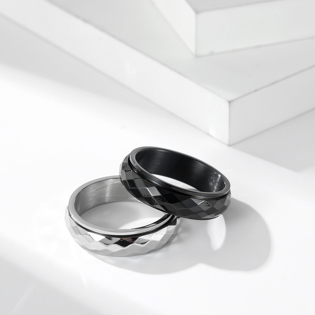 Planderful Titanium Steel Ring Unisex Rotatable Rhombus Design Trendy Jewelry for Men and Women