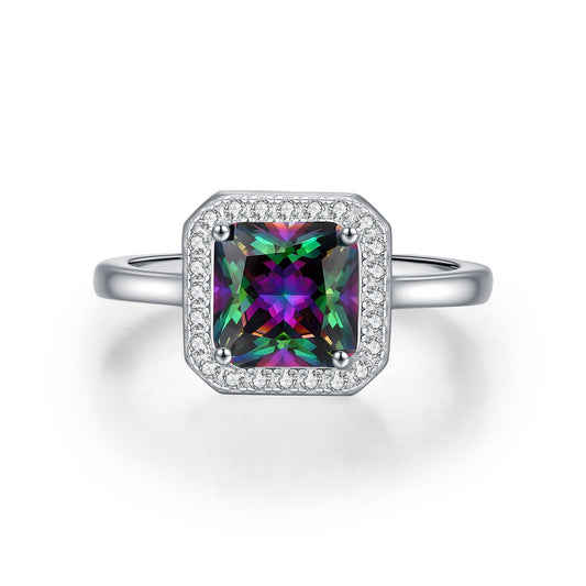 925 Sterling Silver Seven-Color Sugar-Cube Ring