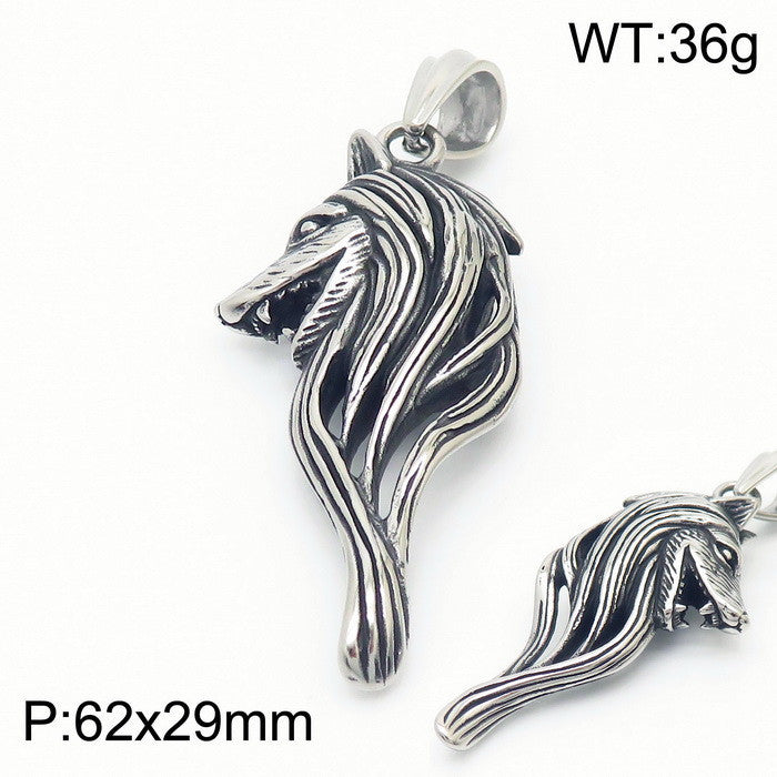 Viking Wolf Head Pendant - Retro Stainless Steel Fashion Jewelry for Men