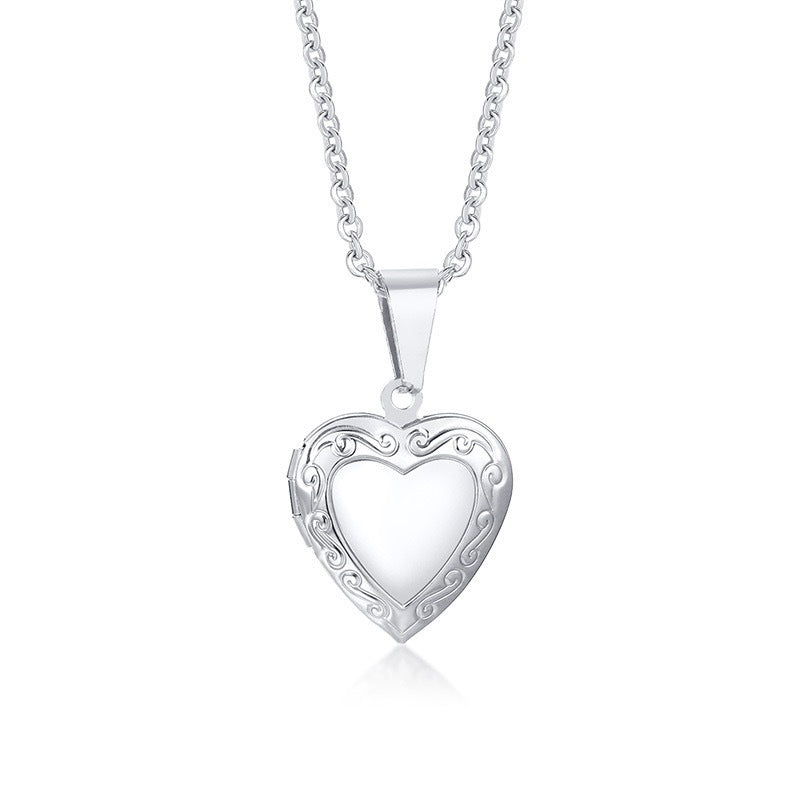 Planderful Heart Shaped Zircon Pendant Necklace Stainless Steel For Women Gift Elegant Collarbone Chain