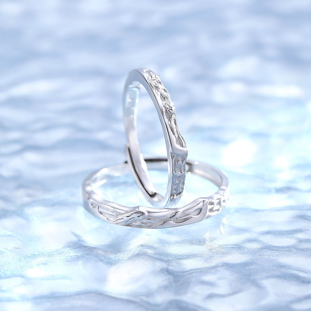 Planderful Trendy Couple Ring S925 Sterling Silver Adjustable Open Band For Him And Her Gift