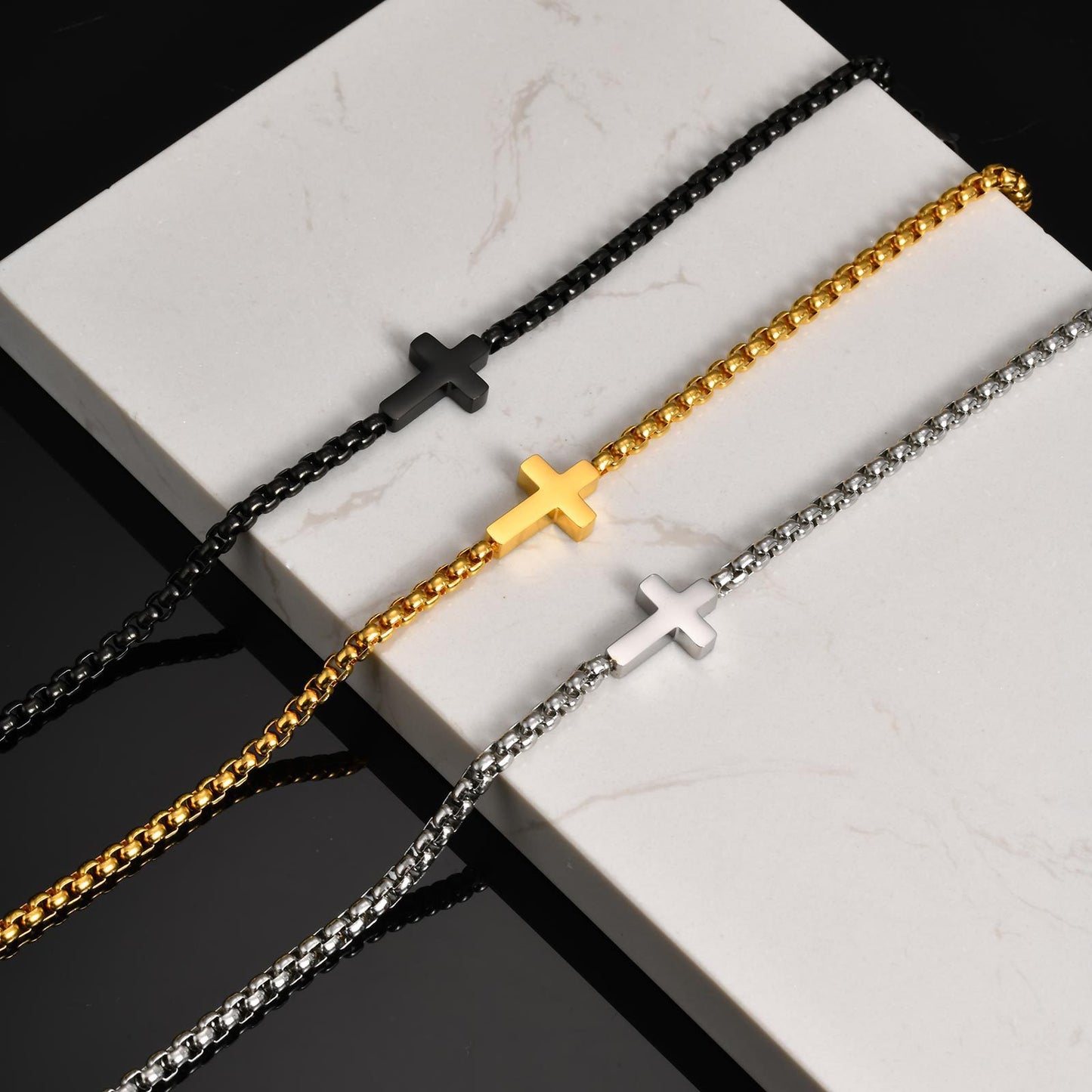 Planderful Mens Cross Necklace Stainless Steel Square Chain