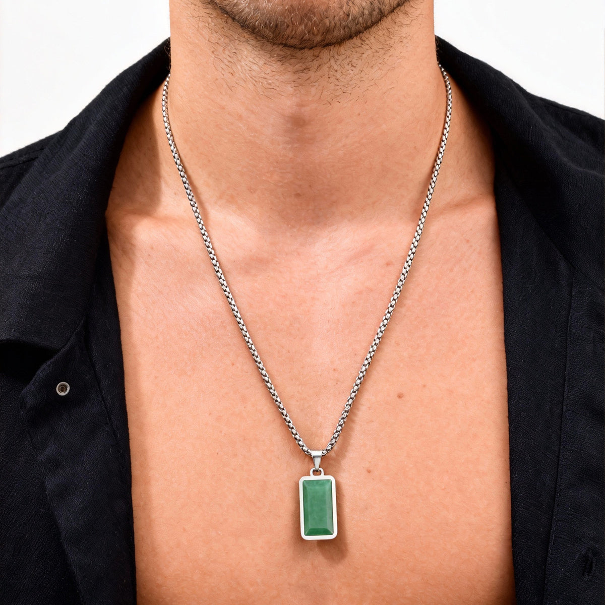 Green Aventurine Stainless Steel Pendant for Men