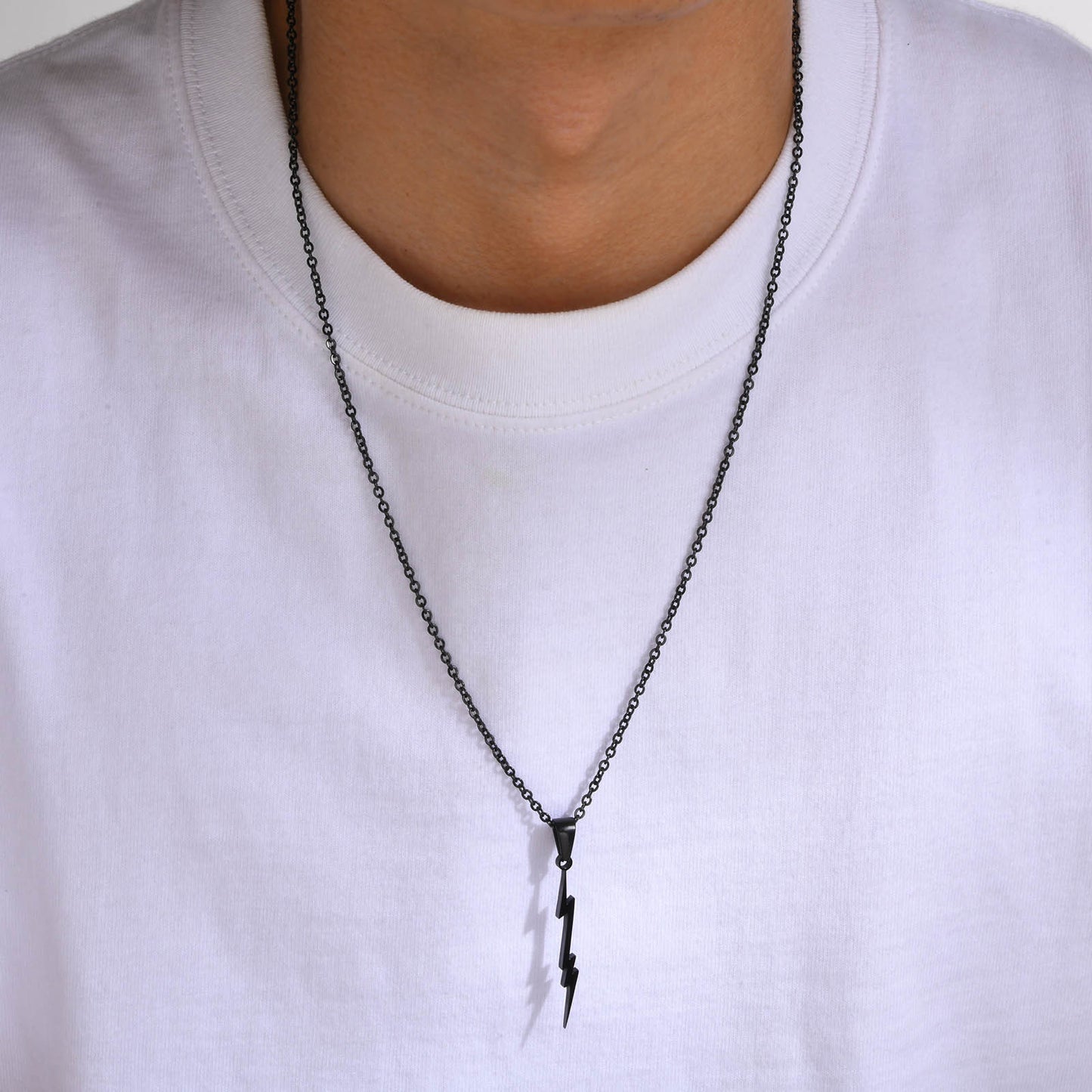 Geometric Simple Personality Stainless Steel Black Lightning Pendant Necklace Men's Accessories