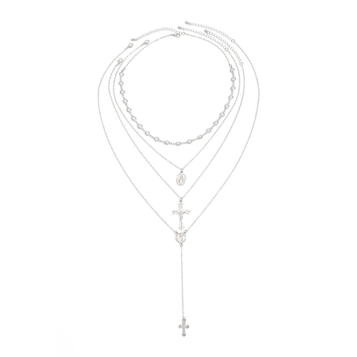 Cross, Pearl & Portrait Layered Necklace