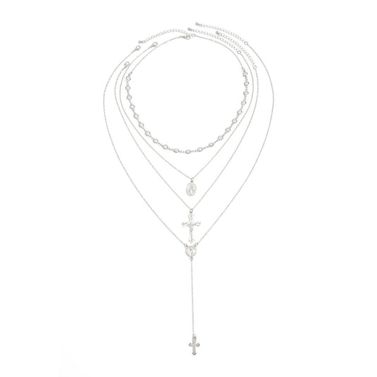 Cross, Pearl & Portrait Layered Necklace