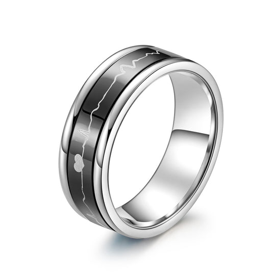 Planderful ECG Ring Rotatable Titanium Steel Heartbeat Ring For Trendy Everyday Wear
