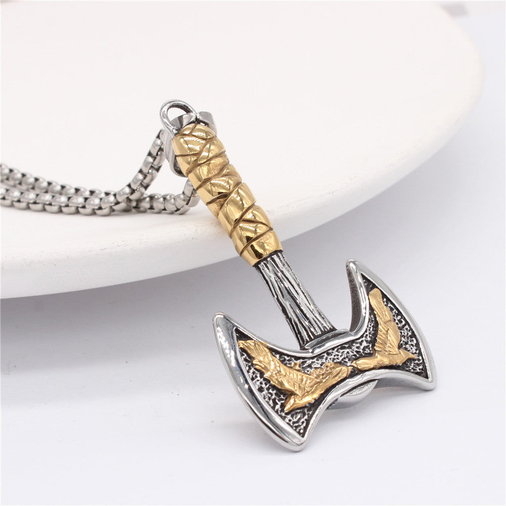 Viking Double Eagle Axe Pendant Titanium Steel Unisex Protection Statement Planderful