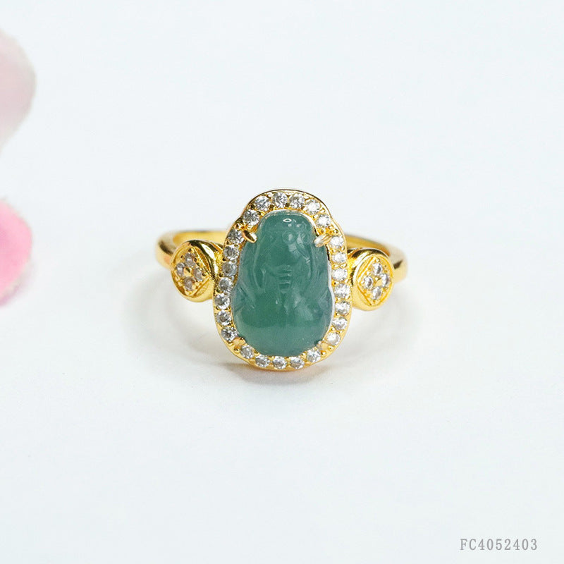 Blue-Water Jadeite Pixiu Ring