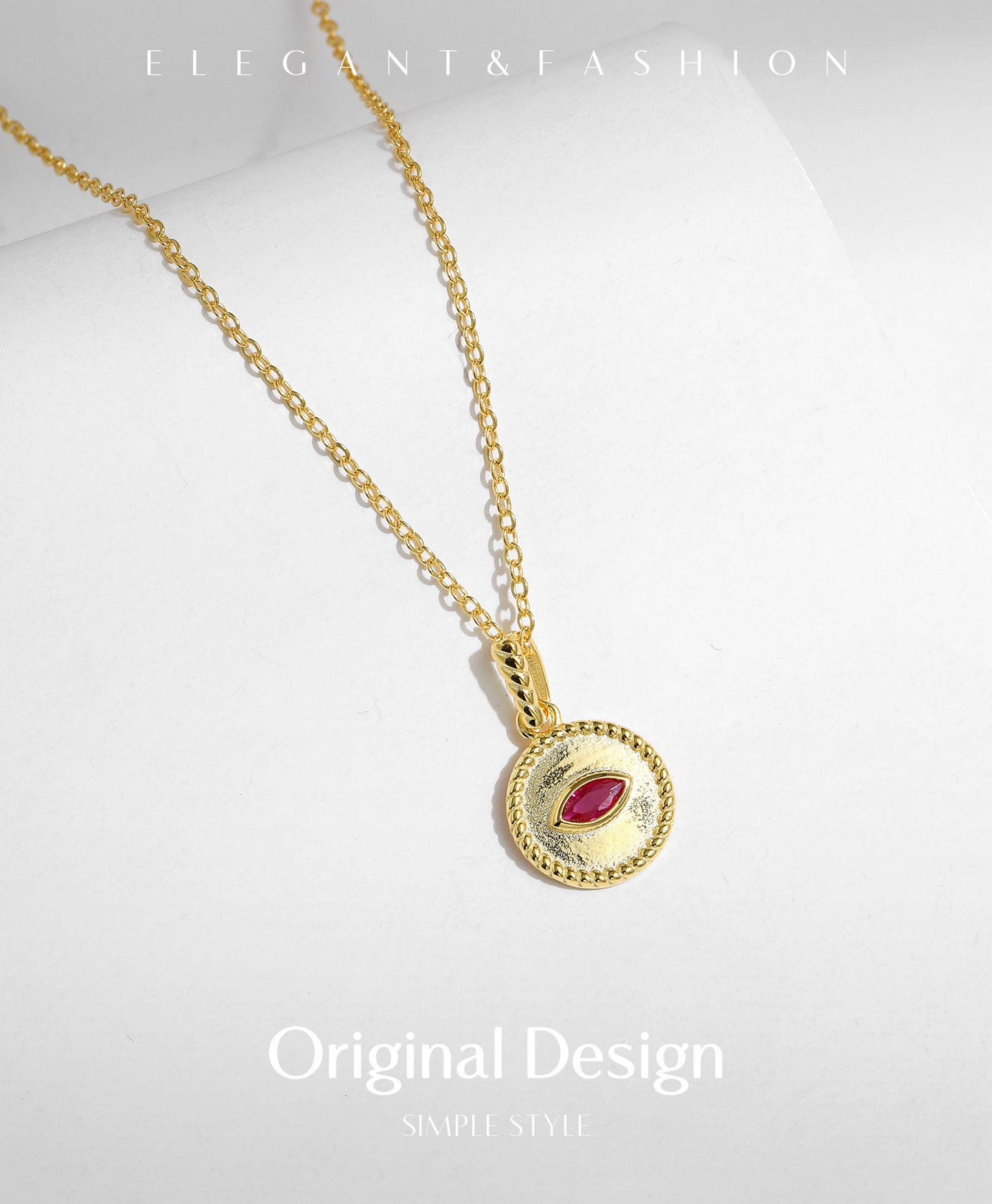 Planderful Everyday Genie Necklace – Elegant Pigeon Blood Red Imitation Treasure Pendant with French Retro Pattern