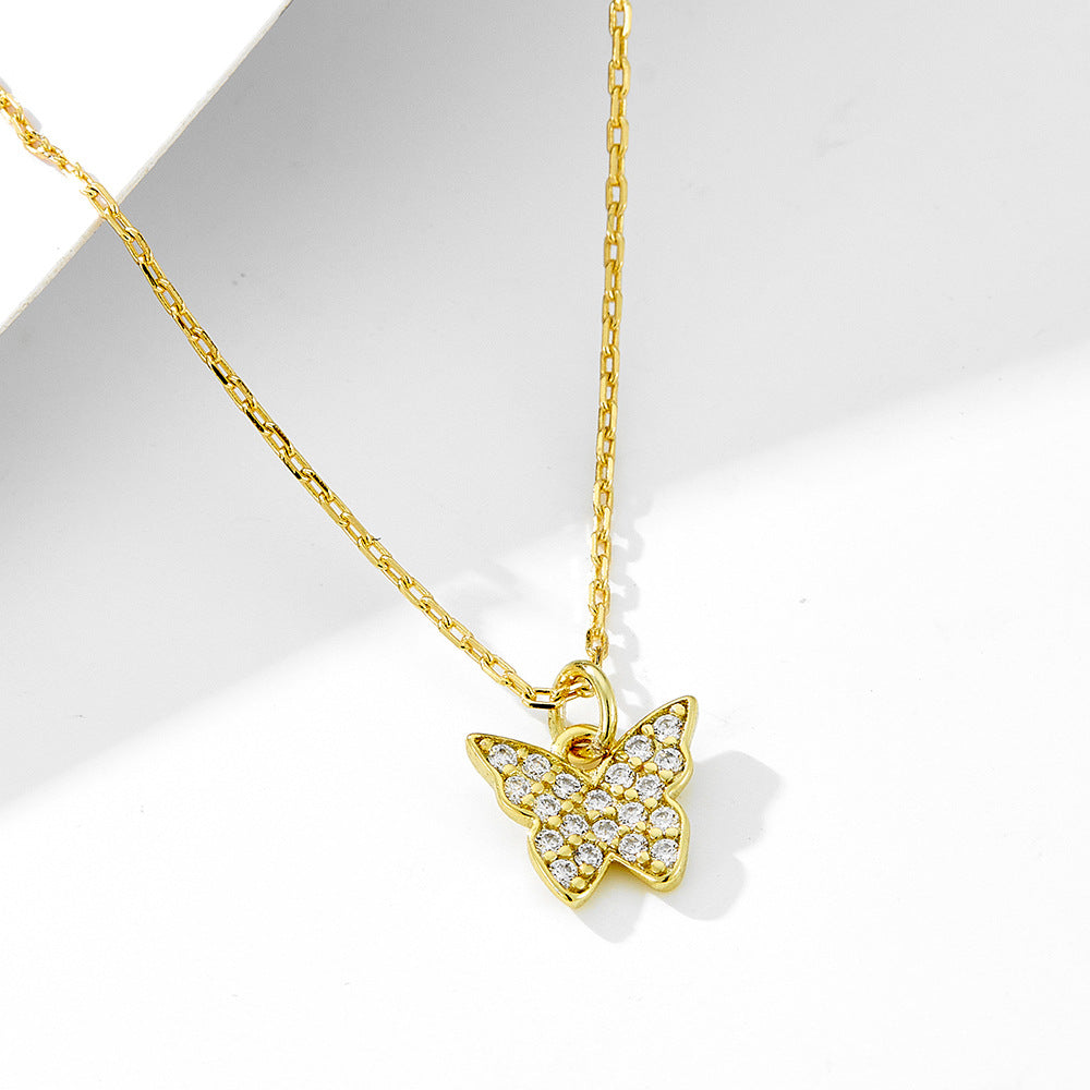 925 Sterling Silver Butterfly Necklace with Zircon for Women