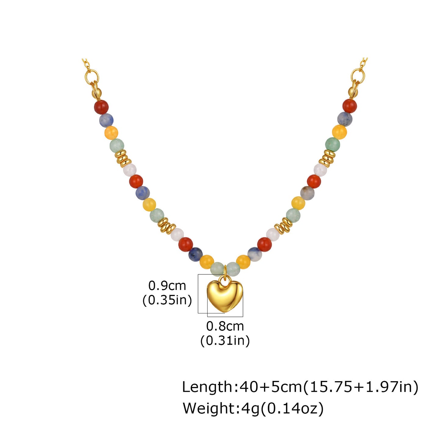 Stainless Steel Colored Natural Stone Bead Cross Cherry Teardrop Heart-Shaped Necklace