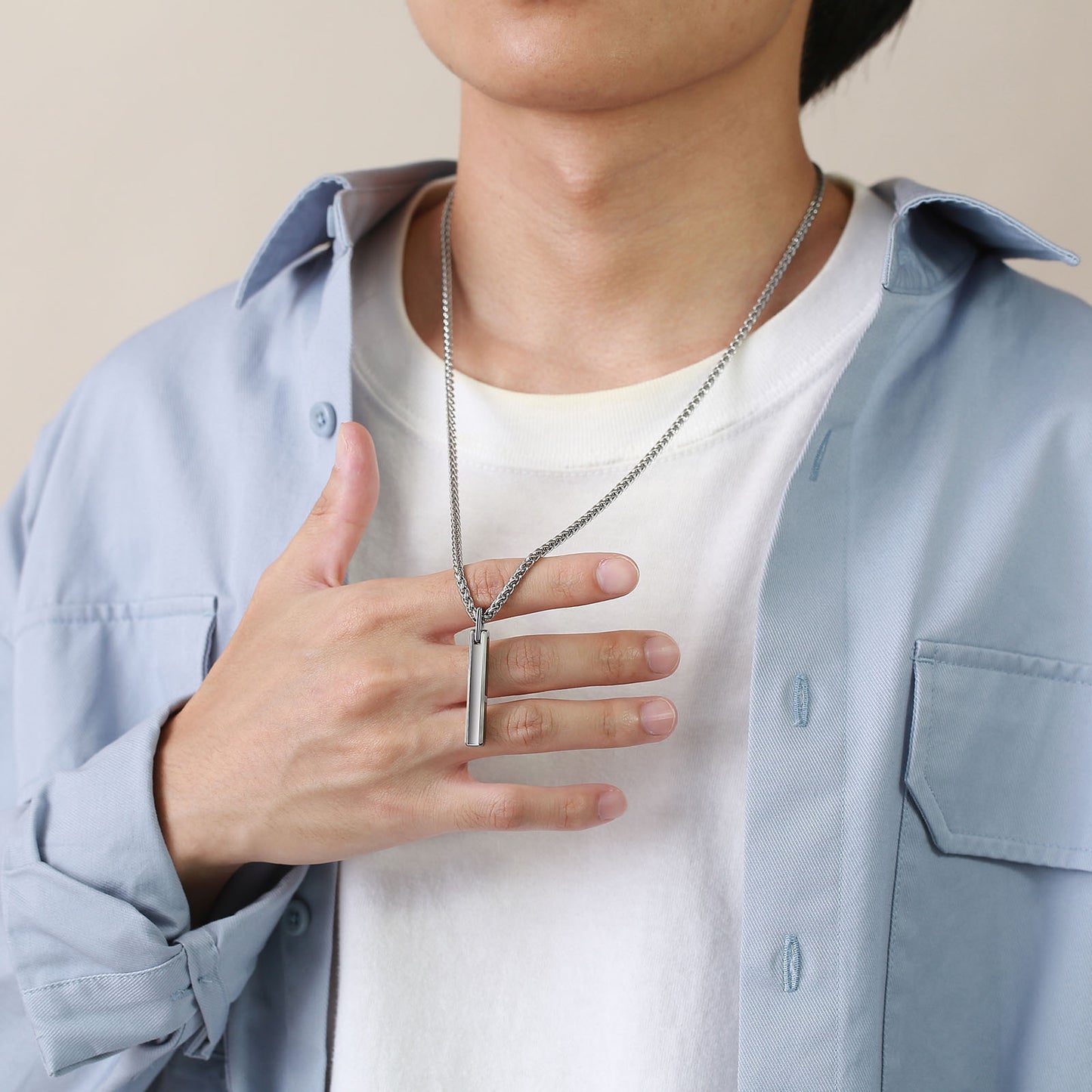 Simple Tide Men's One-Word Glossy Necklace for Men