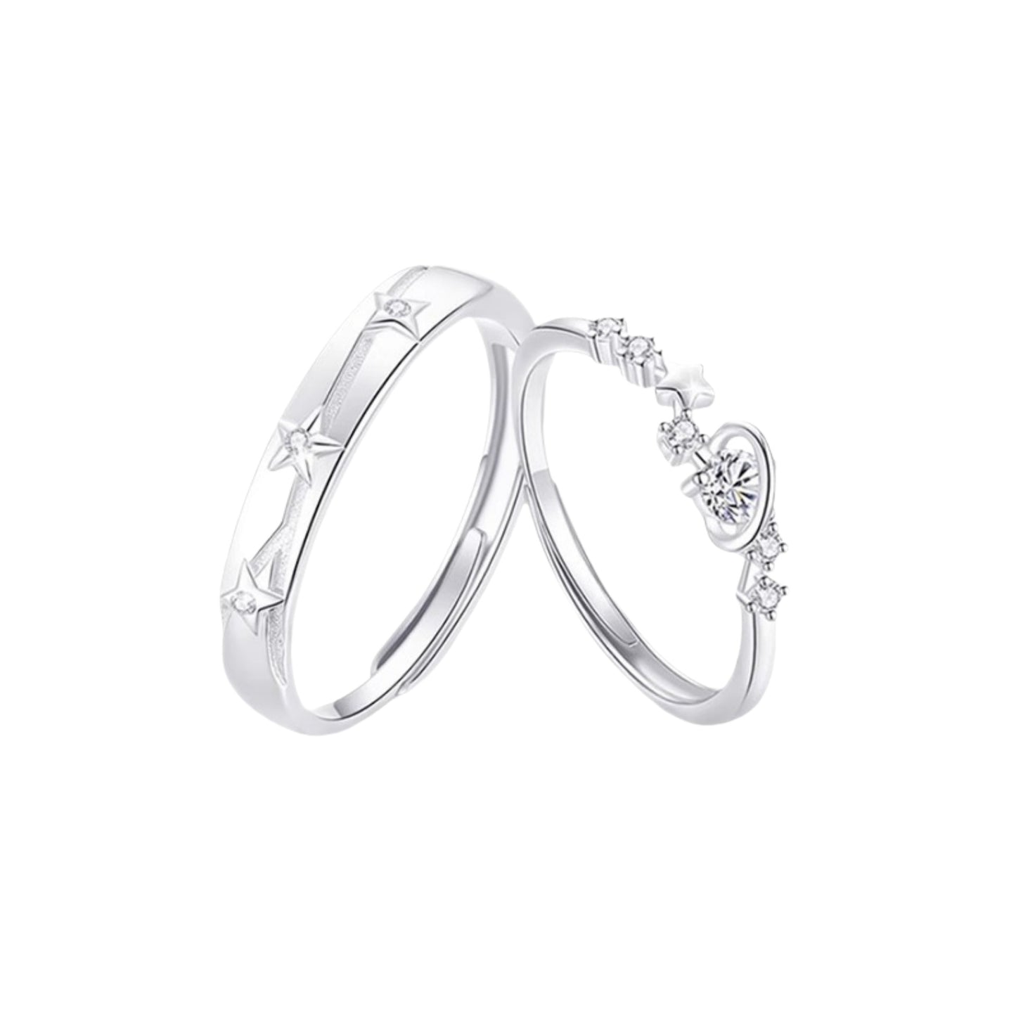 Planderful Sterling Silver Love Star Ring For Couples Adjustable Luxury Gift For Him And Her