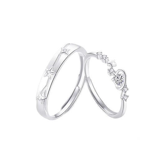 Planderful Sterling Silver Love Star Ring For Couples Adjustable Luxury Gift For Him And Her