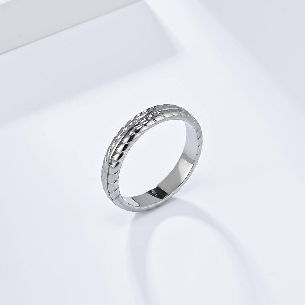 Planderful Titanium Steel Ring Wheat Ear Pattern Light Luxury Versatile Everyday Genie for Men and Women