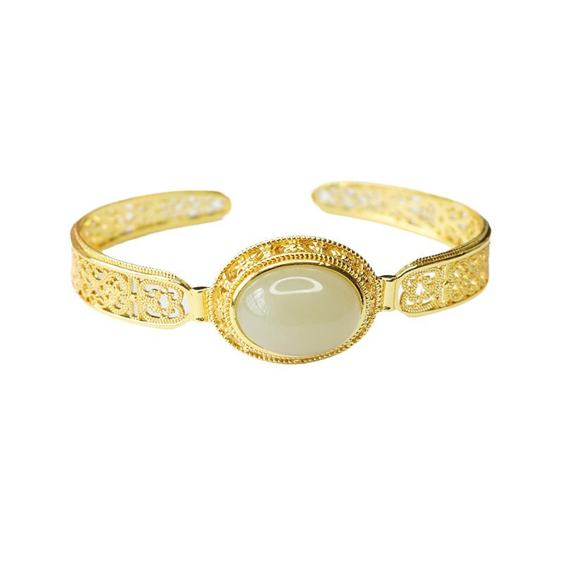 Hetian Jade Cabochon Open Bangle