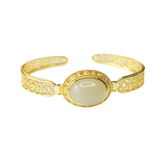Hetian Jade Cabochon Open Bangle