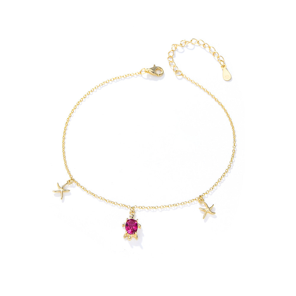 Bohemian S925 Sterling Silver Turtle Starfish Pendant Anklet Girl Tide Foot Bracelet