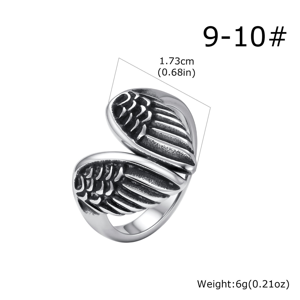 Stainless Steel Men's Street Dark Locomotive Daily Stacked Open Angel Wing Ring