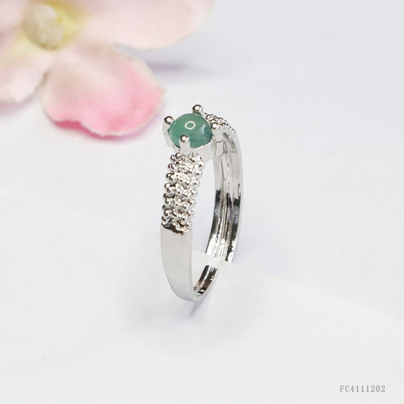 Icy Blue Jadeite Cabochon Claw-Set Ring