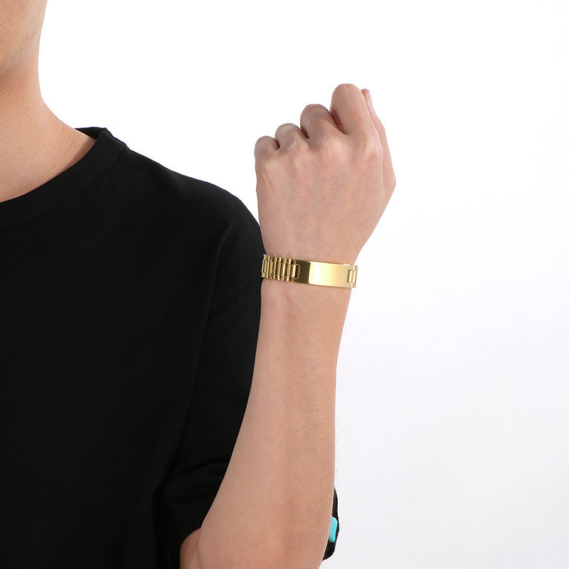 Planderful Mens Curved Stainless Steel Chain Bracelet