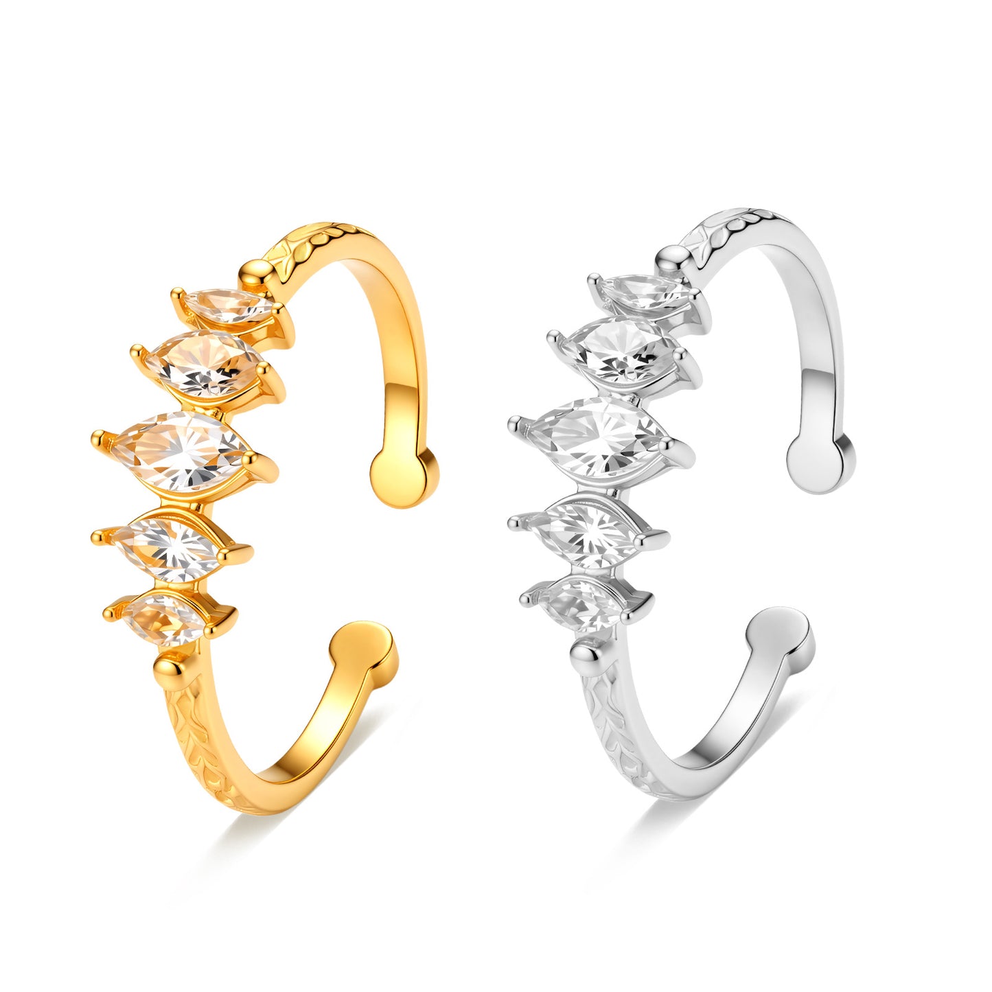 Planderful Everyday Genie Zircon Open Ring Stainless Steel Adjustable For Women And Unisex