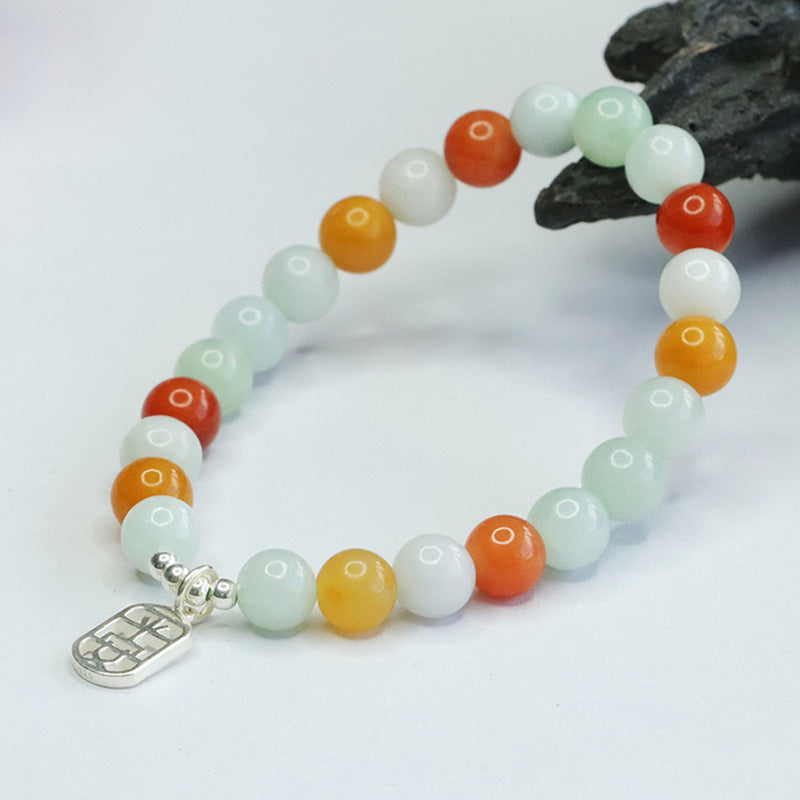 Jadeite Round Bead & Peace Plaque Beaded Bracelet