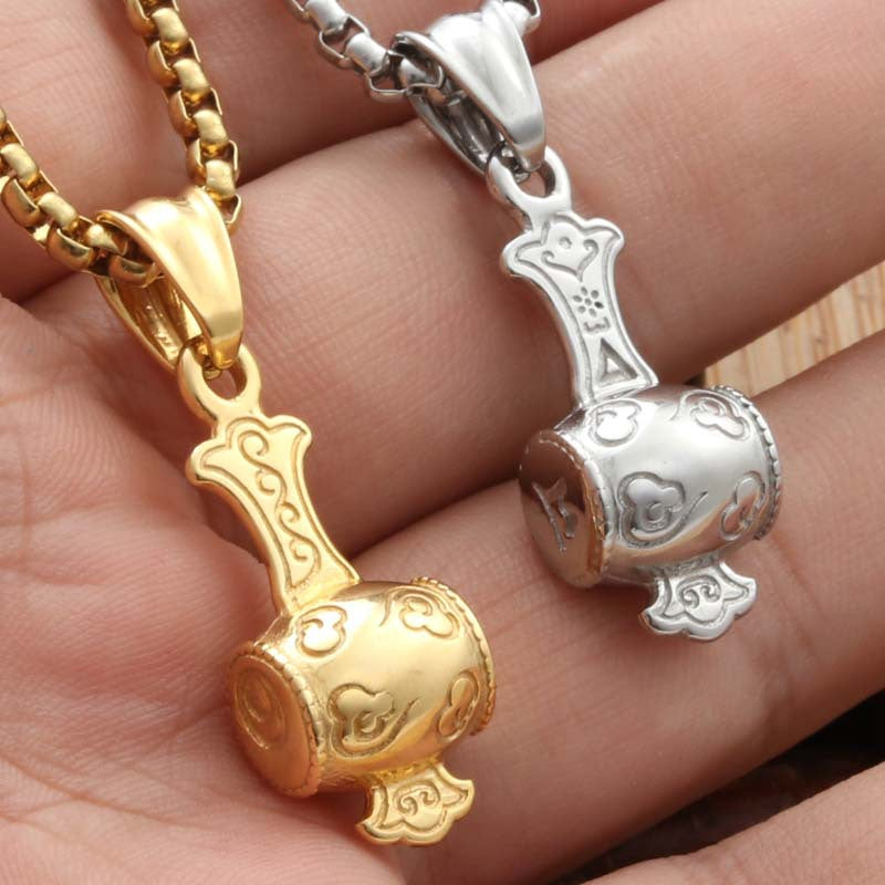 Men's Retro Punk Titanium Steel God of Wealth Hammer Pendant Necklace