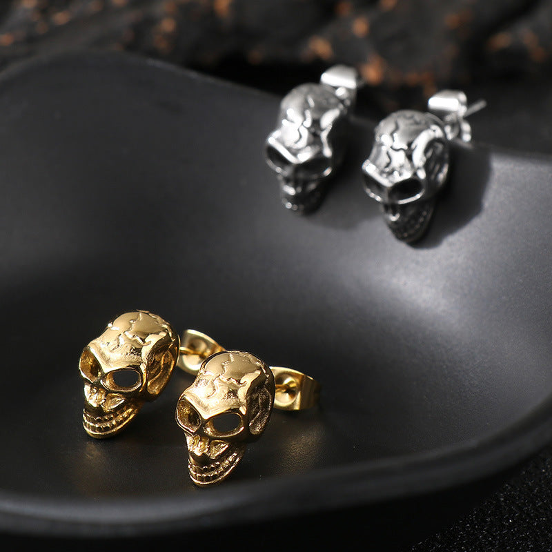 Planderful Edgy Skull Head Stud Earrings For Men Stainless