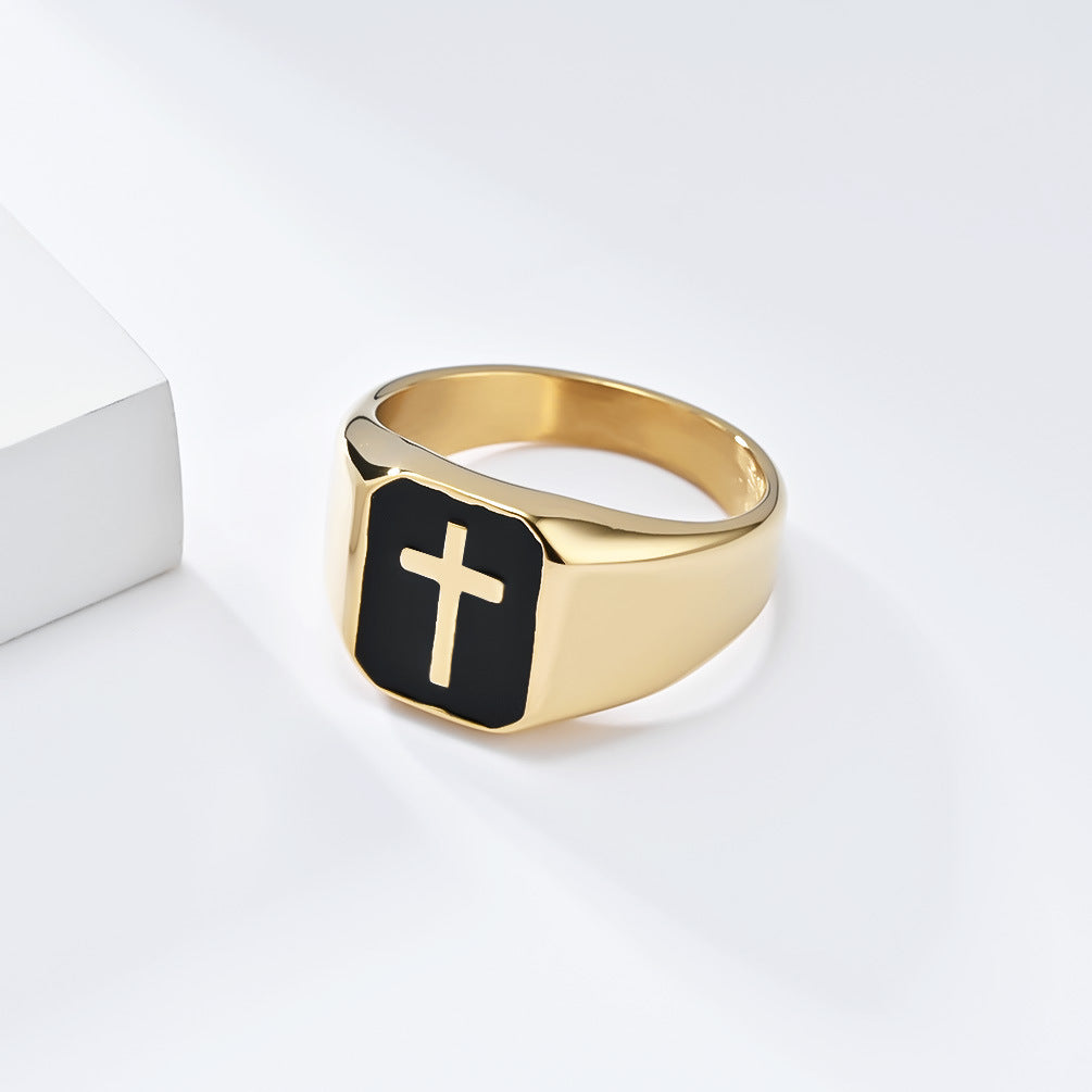 Steel Ring - Statement Punk Hip Hop Seal Cross Design Oil Drop Mens Fashion Ring Planderful