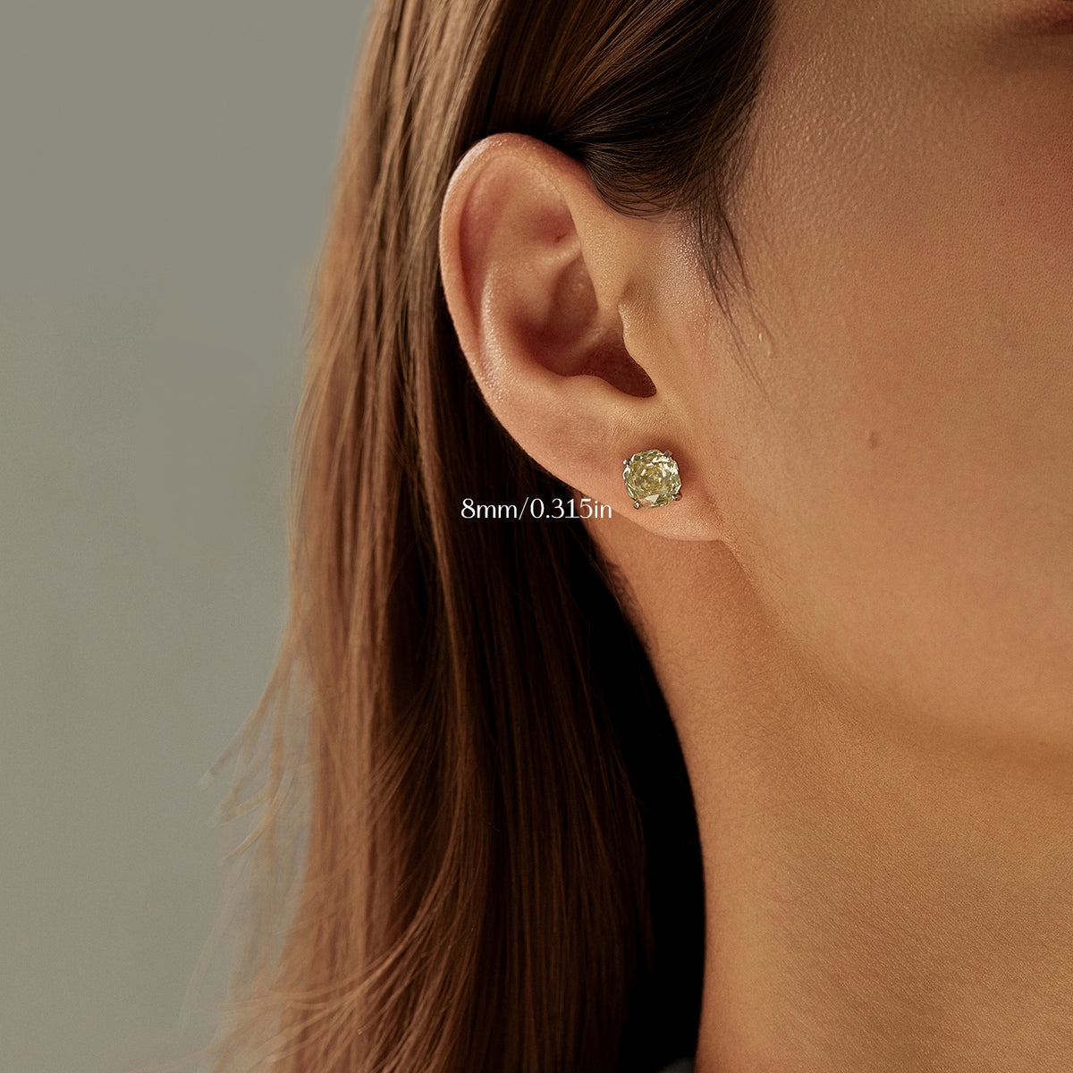 925 Sterling Silver Octagonal Soft Yellow Zircon Stud Earrings