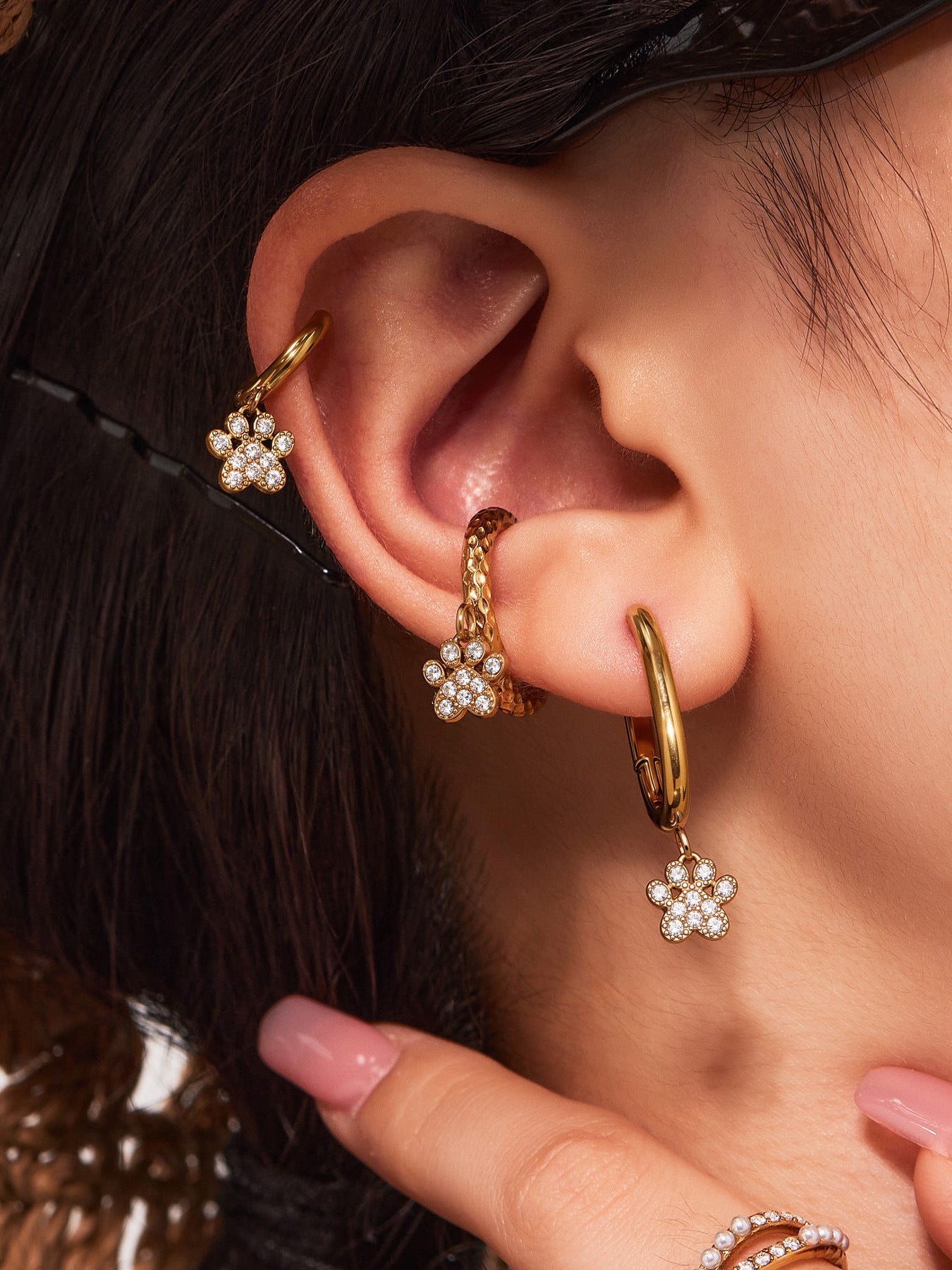 Planderful Cat Paw Earrings For Women Stainless Steel Zircon