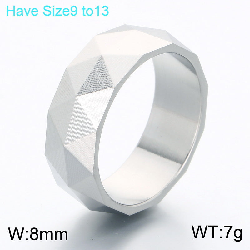 Niche Creative Geometric Ring, Punk Style Retro 8mm Rhombus Cut Stainless Steel Men's