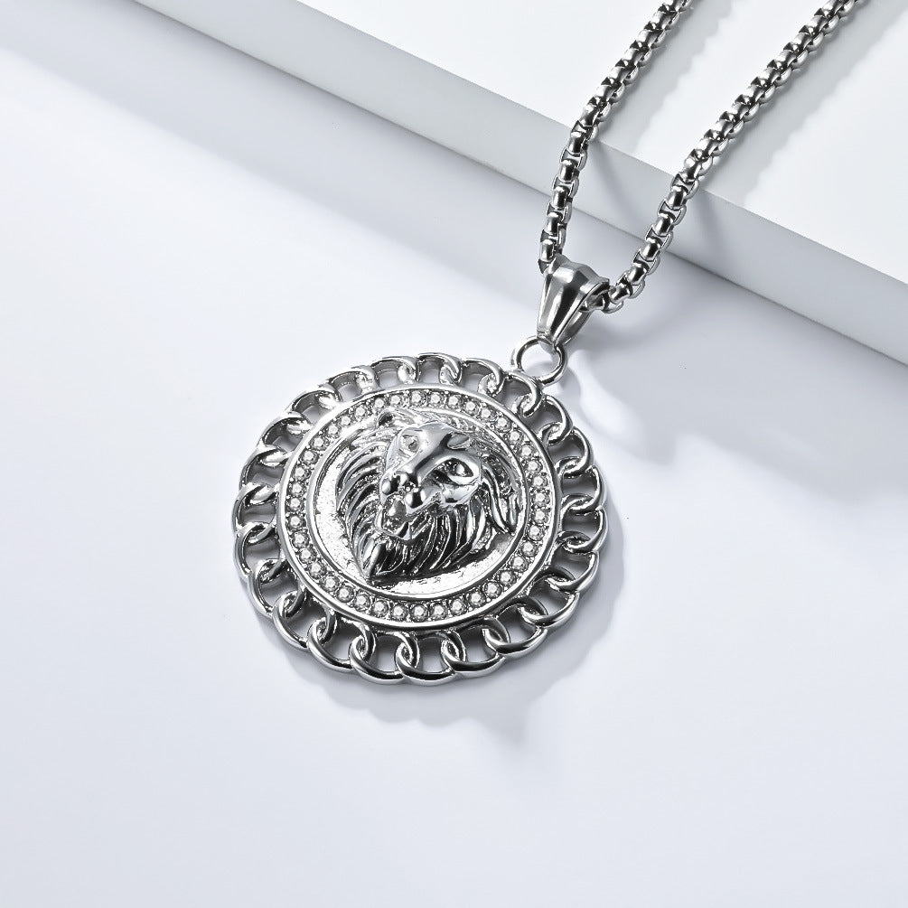 Planderful Lion Head Necklace Domineering Gold Plated Stainless Steel Hip Hop Jewelry Everyday Genie For Men