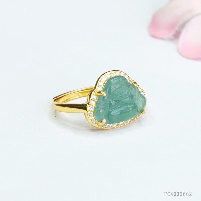 Blue Water Jadeite Buddha Ring