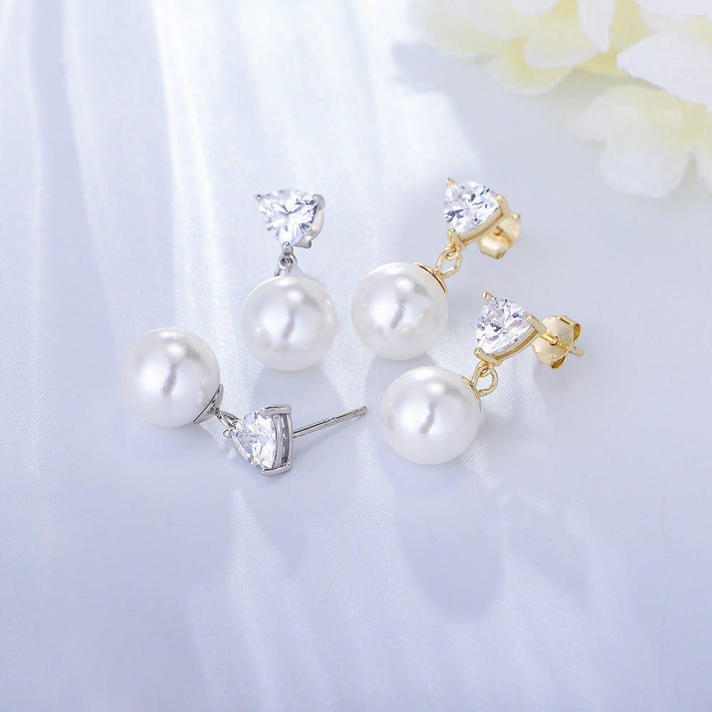 Korea Dongdaemun Love-Shaped Zircon Earrings Femininity Style Sterling Silver Pearl Earrings Stud Earrings