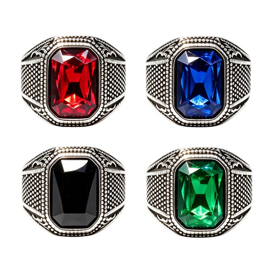 Knight Gemstone Titanium Steel Ring