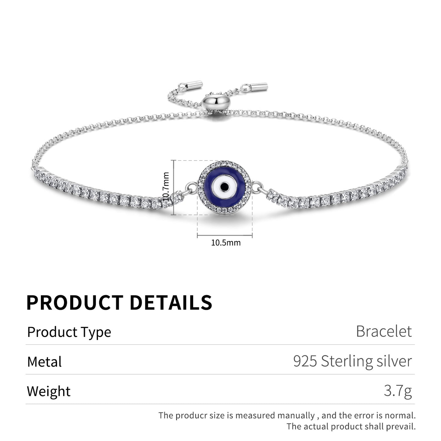 Planderful Jewelry Zircon Bracelet In Sterling Silver Blue Devils Eye Medusa Guardian Charm