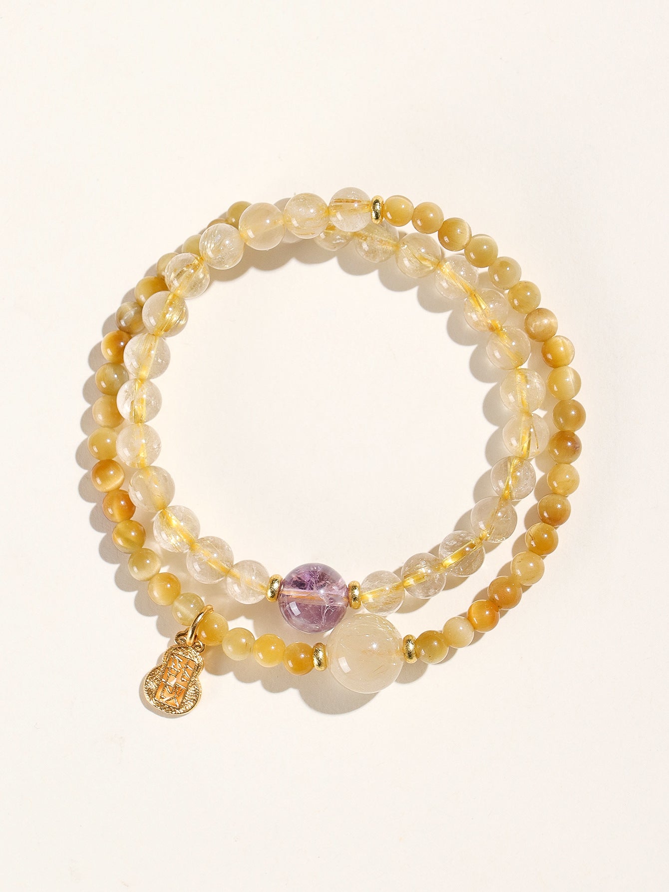 Planderful Fortune's Favor Bracelet – Elegant Double Circle Design with Golden Tiger Eye and Amethyst