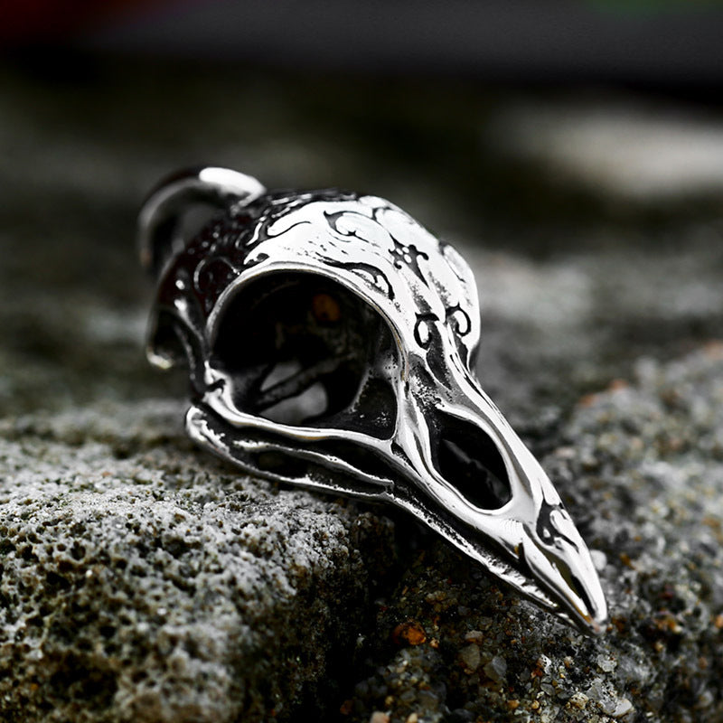 Engraved Crow Pendant in Titanium Steel - Nordic Viking Men's Jewelry
