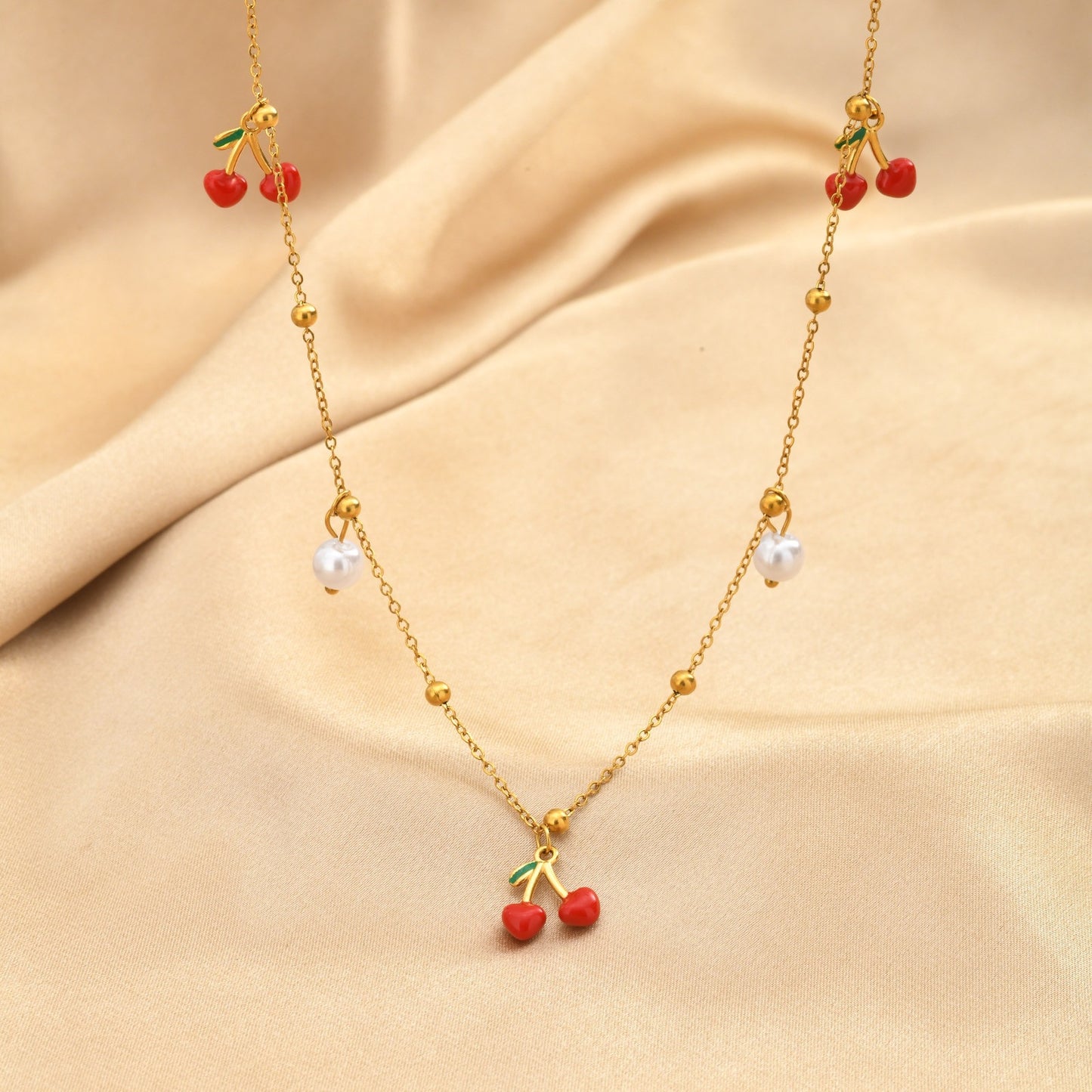 Stainless Steel Nk Chain Zircon Cherry Daily Stacked Street Wear Holiday Gift Necklace