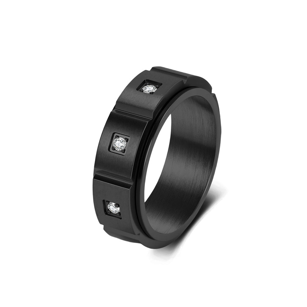 Stainless Steel Zircon Geometric Design Rotating Ring Black Matte