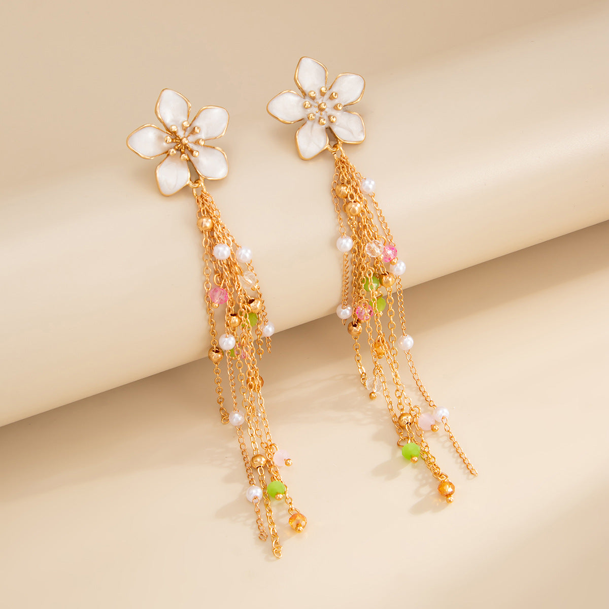 Crystal Fringe Earrings For Women By Planderful Vienna Verve Colorful Floral Pearl Drop Statement Jewelry